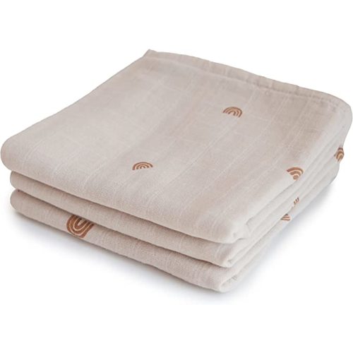 mushie Muslin Baby Cloths | 100% Organic Cotton | 23.5" x 23.5" (Rainbows) 3-Pack