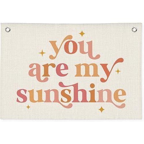 Girls Room Decor, Baby Girl Nursery Baby Shower Decor Gift, You are My Sunshine Linen Canvas Banner, Pink Boho Wall Hanging Banner Flag 20x30 Inch