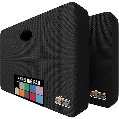 GORILLA GRIP® Extra Thick Supportive Foam Kneeling Pad, 2PK, Large Cushion Heavy Duty Knee Pads for Gardening, Baby Bath Time, Dirt and Water Resistant, Workout and Garden Supplies, 17.5x11, Black