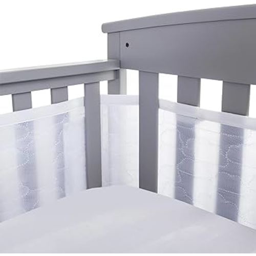 BreathableBaby Breathable Mesh Liner for Full-Size Cribs, Sheer Deluxe 5mm Mesh, Clouds (Size 4FS Covers 3 or 4 Sides)