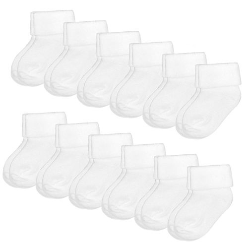 Baby Boys and Girls Cotton Socks with Fold-Over Cuff, 12-Pack, White, 3-9 Months