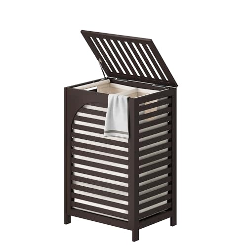 FILWH Laundry Hamper with Lid (16.9 * 13 * 26.5inches) Large Bamboo Laundry Bin Basket 85L Clothes Hamper with 1 Removable Bag Storage baskets for Bathroom(Brown)