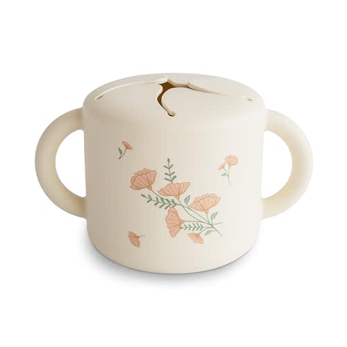 mushie Silicone Snack Cup | Spill Proof Food Container for Toddler and Baby (Pink Flowers)