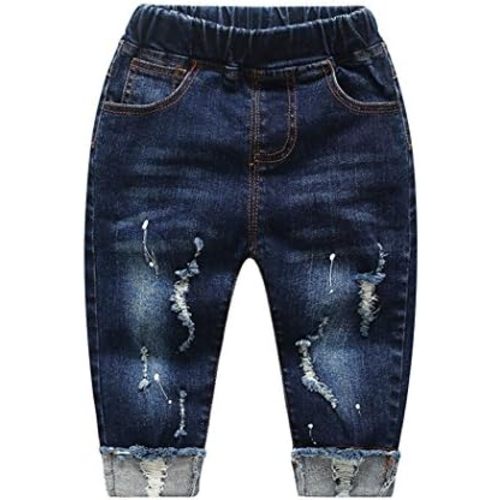KIDSCOOL SPACE Baby Girl Boy Jeans,Little Kid Elastic Waist Ripped Denim Pants