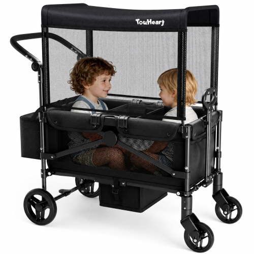 TouHeart 2 Seater Wagon Stroller with Canopy, Folding Stroller Wagon for Kids, 220 lbs Capacity,Black