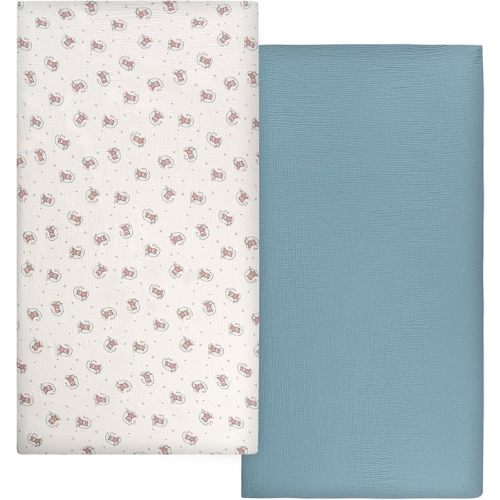Baby Crib Sheets Cotton Muslin: 2 Crib Sheets Neutral for Boys Girl Soft Breathable Fitted Toddler Bed Mattress 54 x 28 Inch