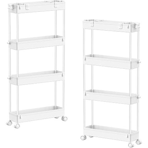 Slim Storage Cart(2 Pack),4-Tier Rolling Utility Organizer