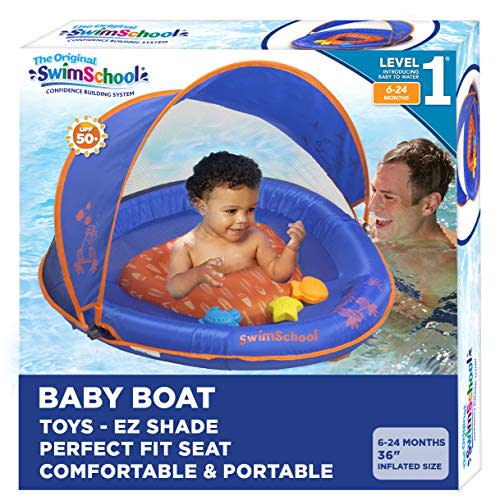 SwimSchool Infant Baby Pool Floats, Free Swimming, Super Buoyant – Ages 6-24 Months – Multiple Colors/Styles – Adjustable Canopies and Seats, Splash & Play Baby Floaties