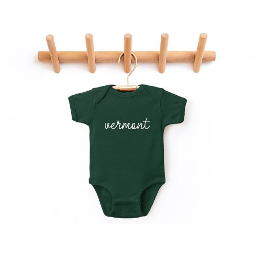 Vermont Script Baby Bodysuit, Moving To Vermont New Baby Gift, Vermont Home State Pride Infant Outfit, Vermont Vacation Souvenir