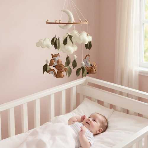 Woodland Baby Mobile | Forest Animals Crib Mobile | Felt Squirrel Owl Deer Nursery Decor | Rustic Nature Theme Baby Room Hanging Decor