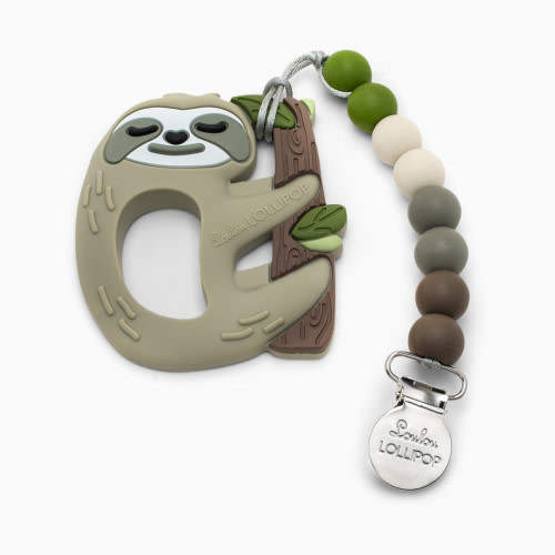 Loulou Lollipop Silicone Teether with Metal Clip - Sloth