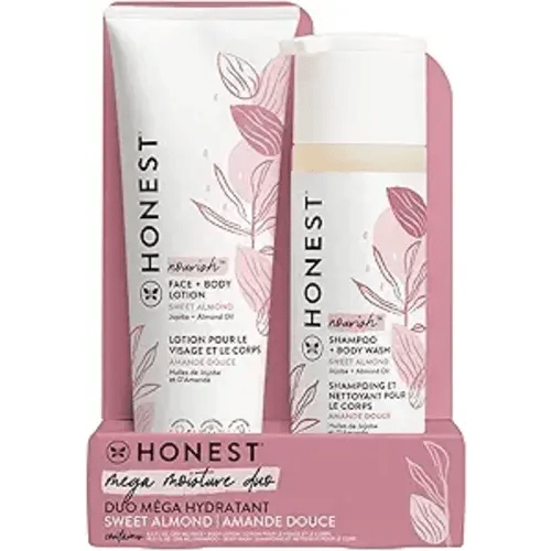 The Honest Company 2-in-1 Cleansing Shampoo and Body Wash Face Lotion Bundle Gentle for Baby Naturally Derived Sweet Almond Nourish 18.5 fl oz