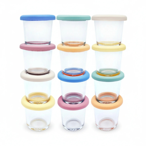 4oz Glass Baby Food Storage Jars | Food Grade Silicone Lids | Set of 12 | Neutral Colors