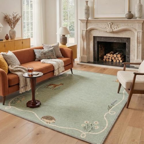 6X9 Washable Area Rug for Living Room, Animal Woodland Non Slip