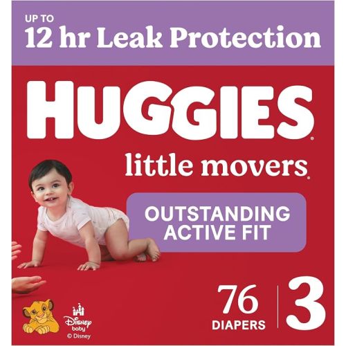 Huggies Size 3 Diapers, Little Movers Baby Diapers, Size 3 (16-28 lbs), 76 Count, Packaging May Vary