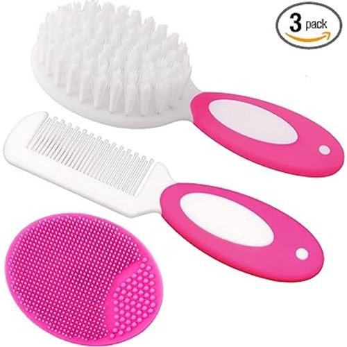 Baby Hair Brush, Cradle Cap Brush, Baby Hair Comb, Baby Hair Brush and Comb Set for Newborns & Toddlers, Baby Brush Soft Bristles, Ideal for Cradle Cap, Perfect Baby Registry Gift (Rose Red)