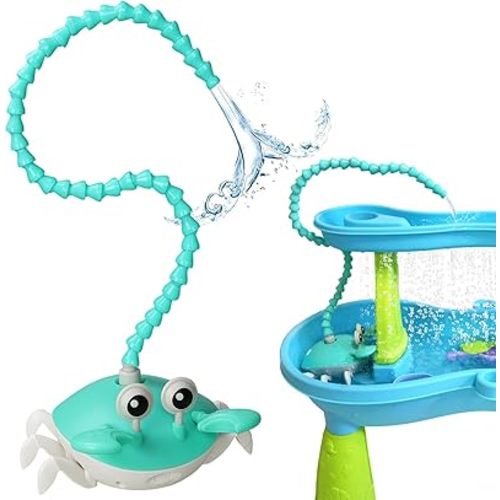 Water Table Pump for Kids - 5400mAh Crab & Duck Design Outdoor/Indoor Water Play Toy with IP67 Waterproof, 3 Flow Settings, 6Hrs Playtime, Compatible with Sensory Tables, Bath Tubs, Pools