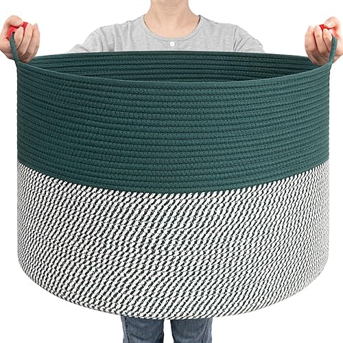 Goodpick Large Storage Basket 22" x 14", Woven Baby Storage for Blanket Living Room, Laundry Organizer for Clothes, Toys, Christmas Basket for Gifts, Green