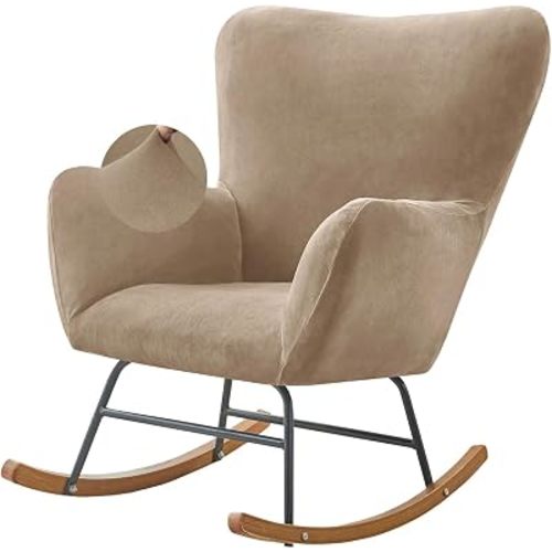 Levoberg Nursery Rocking Chair Cover Velvet Rocker Glider Chairs Cover Slipcovers Stretch Rocking Accent Chair Cover Recliner Armchair Slipcover for Nursery Living Room Bedroom Office Camel