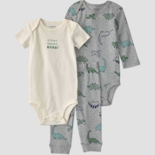 Carter's Just One You® Baby Boys' 3pc Dino Printed Bodysuit and Pants Set - Gray Newborn