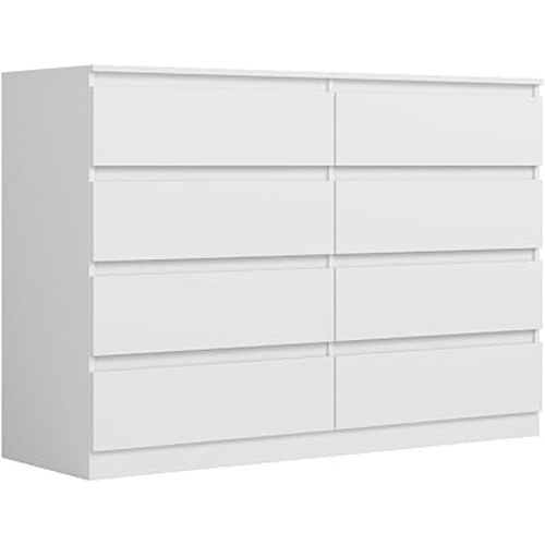White Dresser for Bedroom,Modern Large 8 Drawer Dresser with Deep Drawer,Wide Storage Chest of Drawer for Closet, Bedroom Storage Furniture,TV Stand for Living Room