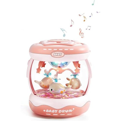 Baby Light Up Musical Toys for 6-12 Months,Rotating Crawling Tummy Time Infant Toys for Toddler 12-18 Months,Early Learning Baby Toy Gifts for Babies 3-6 7 8 9 12-18 Month(Pink)