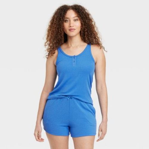 Women's Pointelle Henley Tank Top and Shorts Pajama Set - Auden™ White M: Recycled Polyester, Elastic Waistband
