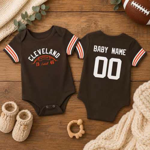 Custom Cleveland Football Baby Jersey Romper, Personalized Name Number Infant Outfit, Sports Baby Shower Gift for Boys Girls