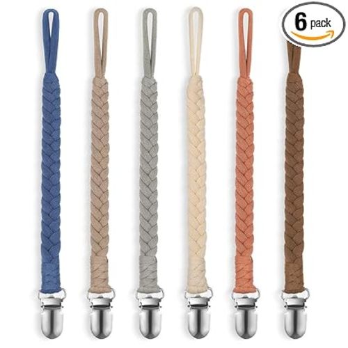 POKIPAW Pacifier Clip for Boys and Girls, 6 Pack Baby Pacifier Holder Leash 100% Handmade Braided Fits All Pacifiers & Teething Toys Modern Unisex Baby Gift