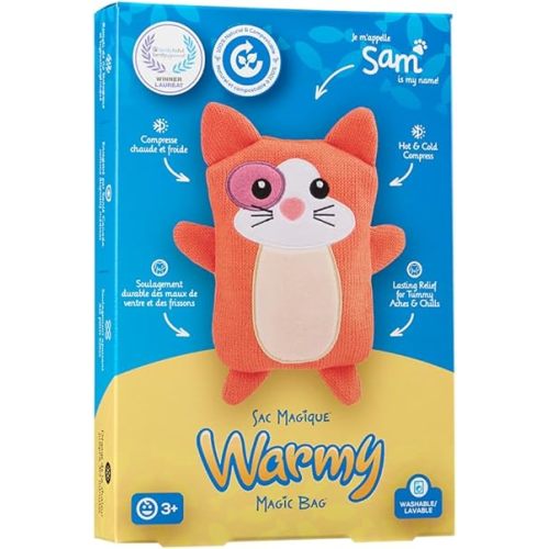 Magic Bag Compresse chaude et froide Warmy Sam le chat, confort primé, compagnon thérapeutique, naturel et compostable, thérapie câlinante, enregistrée par Santé Canada, compagnon de bien-être