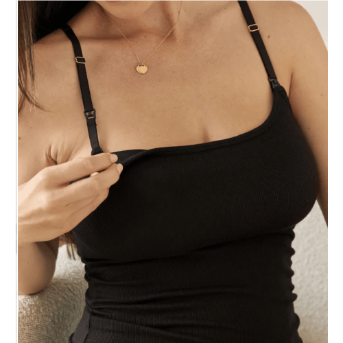 Soft Ribbed Nursing Tank - Black