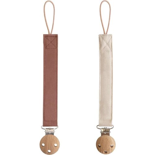 mushie Linen Baby Pacifier Clip Holder (Walnut/Shifting Sand)