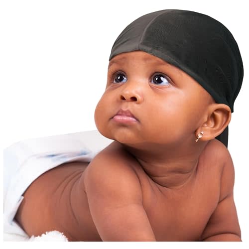 TITAN Baby Satin Du-Rag – Ultra Stretch Tailored Fit for Infants and Toddlers, Extra Long Tail, Soft & Breathable Silky Satin Head Wrap for Boys and Girls, Black