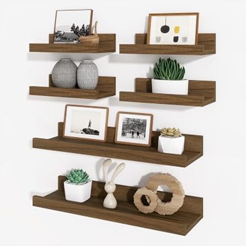 Axeman Picture Ledge Shelf, Floating Shelves for Wall Decor Storage Set of 6, 16 inch Floating Wall Mounted Shelves, Shelves with Lip for Living Room, Bedroom, Nursery, Bathroom, Kitchen, Walnut