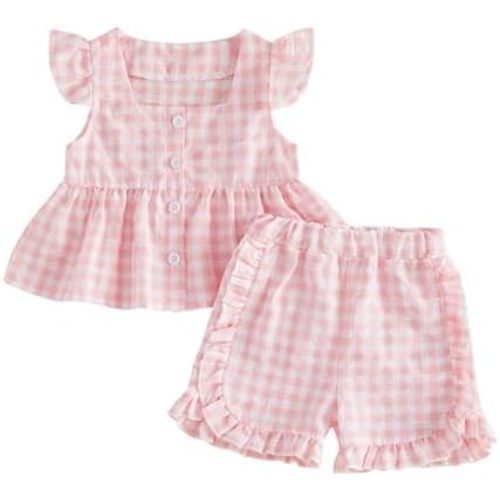 Thorn Tree Toddler Girl Clothes Sleeveless Button Down Shirts Ruffle Plaid Shorts Baby Smocked Outfits Girls Summer Outfit