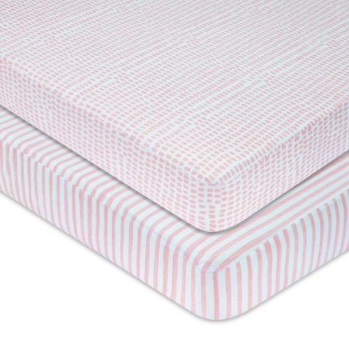Ely's & Co. Baby Fitted Waterproof Crib Sheet 100% Combed Jersey Cotton Mauve Pink Stripes & Splash 2 Pack
