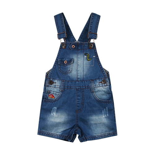 Kidscool Space Baby & Little Boys Dinosaur Car Embroidered Ripped Fashion Denim Shortalls,Blue,18-24 Months