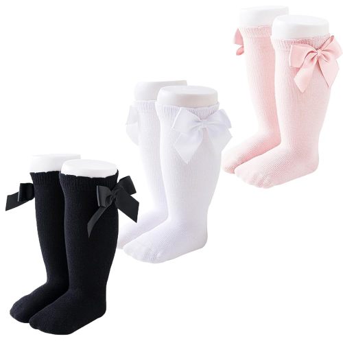 Marchare Baby Girls Knee High Socks Baby Girls Bow Stockings Cotton Uniform Stockings Dress Socks