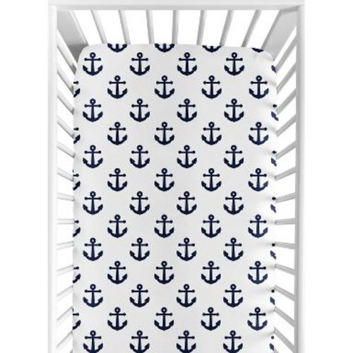 Sweet Jojo Designs Gender Neutral Baby Fitted Crib Sheet Sailor Navy Blue and White