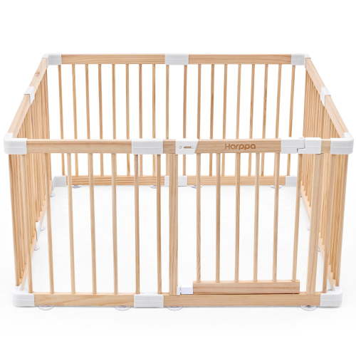 HARPPA Wooden Baby Playpen with Gate, Play Yard Fence for Toddlers, Greenguard gold certified,43.3" x 43.3" x 24"