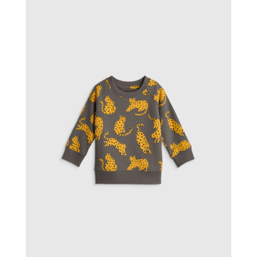Organic Cotton French Terry Crew Neck Sweatshirt - Baby in Gray Jungle Cats