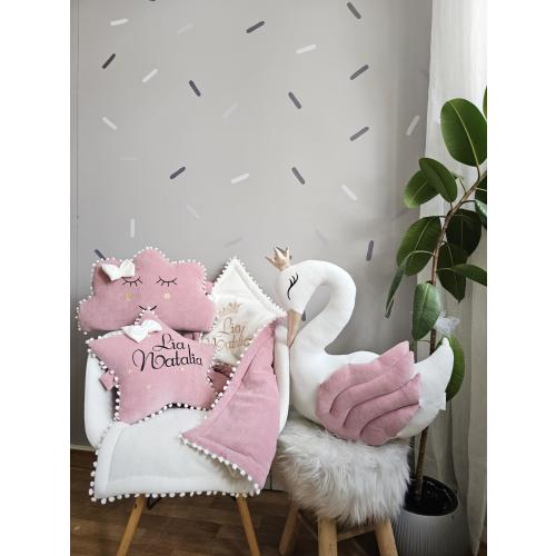 Personalized pillow set gift - princess pillow swan, pillow cloud blush, optional crib baby blanket with embroidered name, other pillows