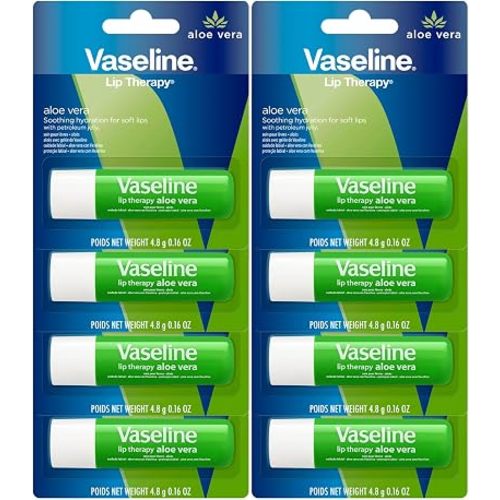 Vaseline Lip Therapy Aloe Fresh 8-Pack – Moisturizing Lip Balm for Very Dry Lips, 0.16 Oz Ea