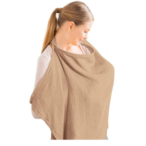 Konssy Muslin Nursing Cover for Baby Breastfeeding, Breathable 100% Cotton Breastfeeding Cover with Rigid Hoop for Mother Nursing Apron, Multi-use Carseat Canopy (Summer Wheat)