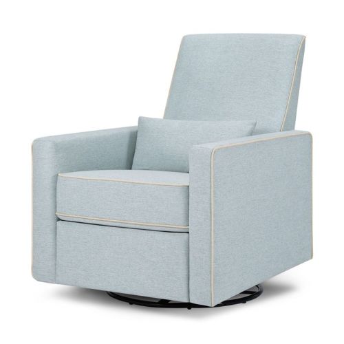 daVinci Piper Recliner and Swivel Glider - Heathered Blue with Cream Piping