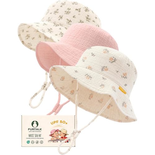FURTALK Baby Sun Hat Muslin Cotton Toddler Bucket Hat for Girls Boys Wide Brim UPF 50+ Summer Beach Hats
