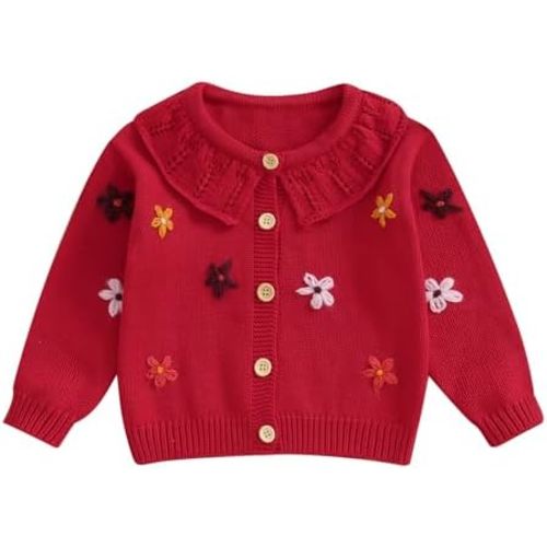 Baby Girl Cardigan Sweater Infant Toddler Floral Embroidered Button Down Knit Sweaters Fall Winter Clothes