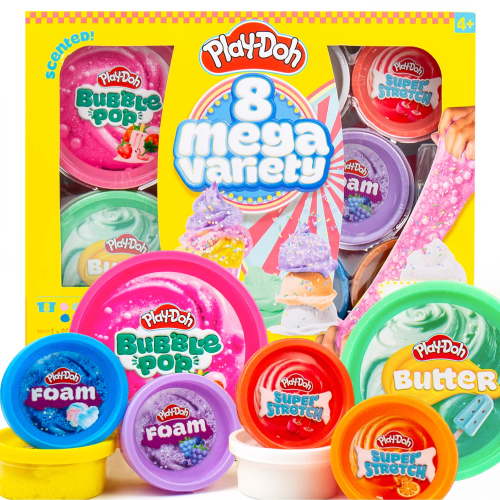 Play-Doh Retro Diner 8 Mega Variety Compounds – Bubble Pop, Butter, Foam, Super Stretch