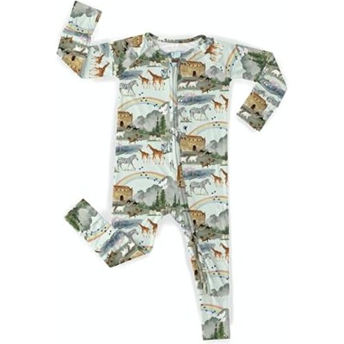 Tiny Revival Noah’s Ark Baby Zipper Sleeper – Christian Baby Clothes, Bamboo Lyocell, Newborn to Toddler, Bible Story Pajamas