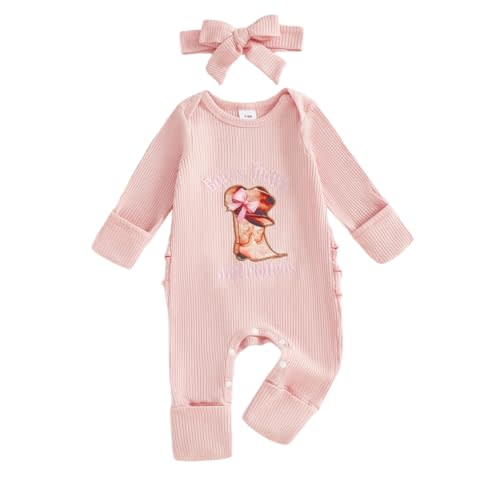 Infant Baby Girl Fall Outfit Sweatshirt Romper Ribbed Western Embroidery Jumpsuit Long Sleeve Bodysuit Cute Newborn Clothes